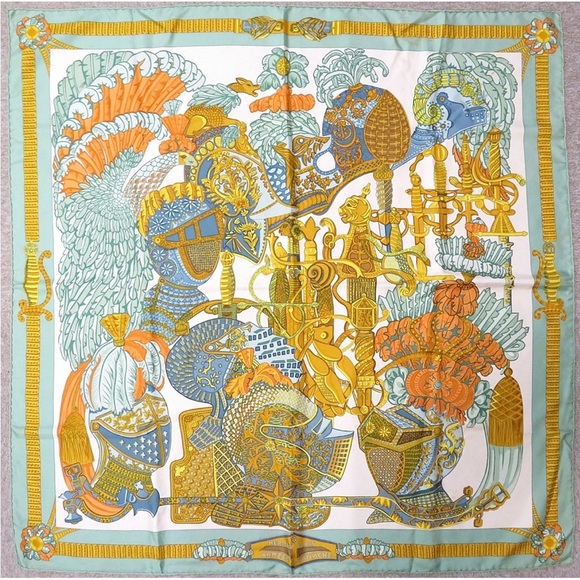 Hermes Silk Scarf with Orange and Blue Accents - Picture 1 of 12
